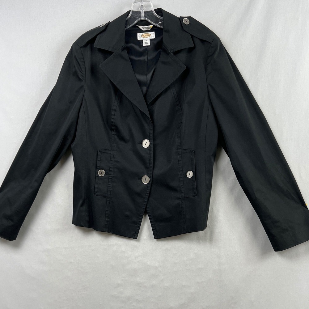 Talbots Military Blazer Jacket Women 12 Black Stretch Cotton Business Casual